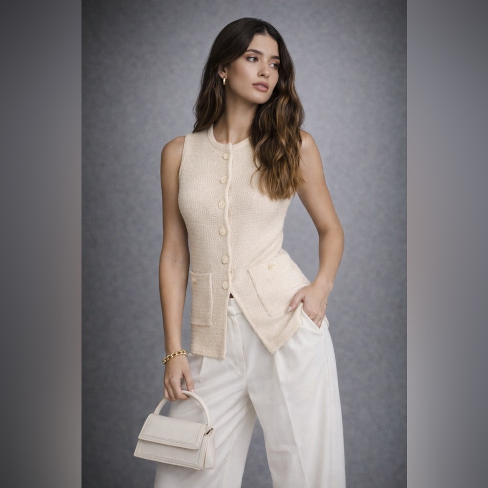 NWT Cream Sleeveless Knit Cardigan Top